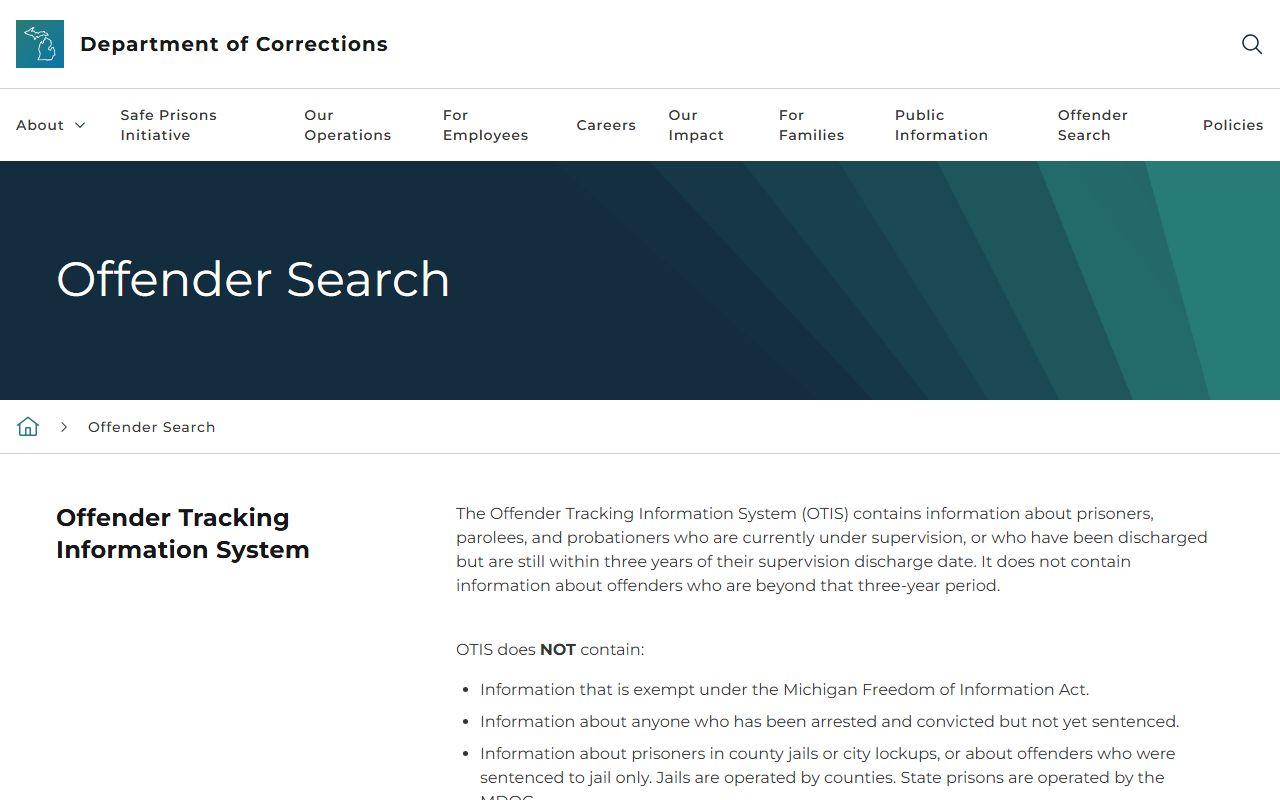 Roscommon County inmate records MDOC OTIS overview for state custody