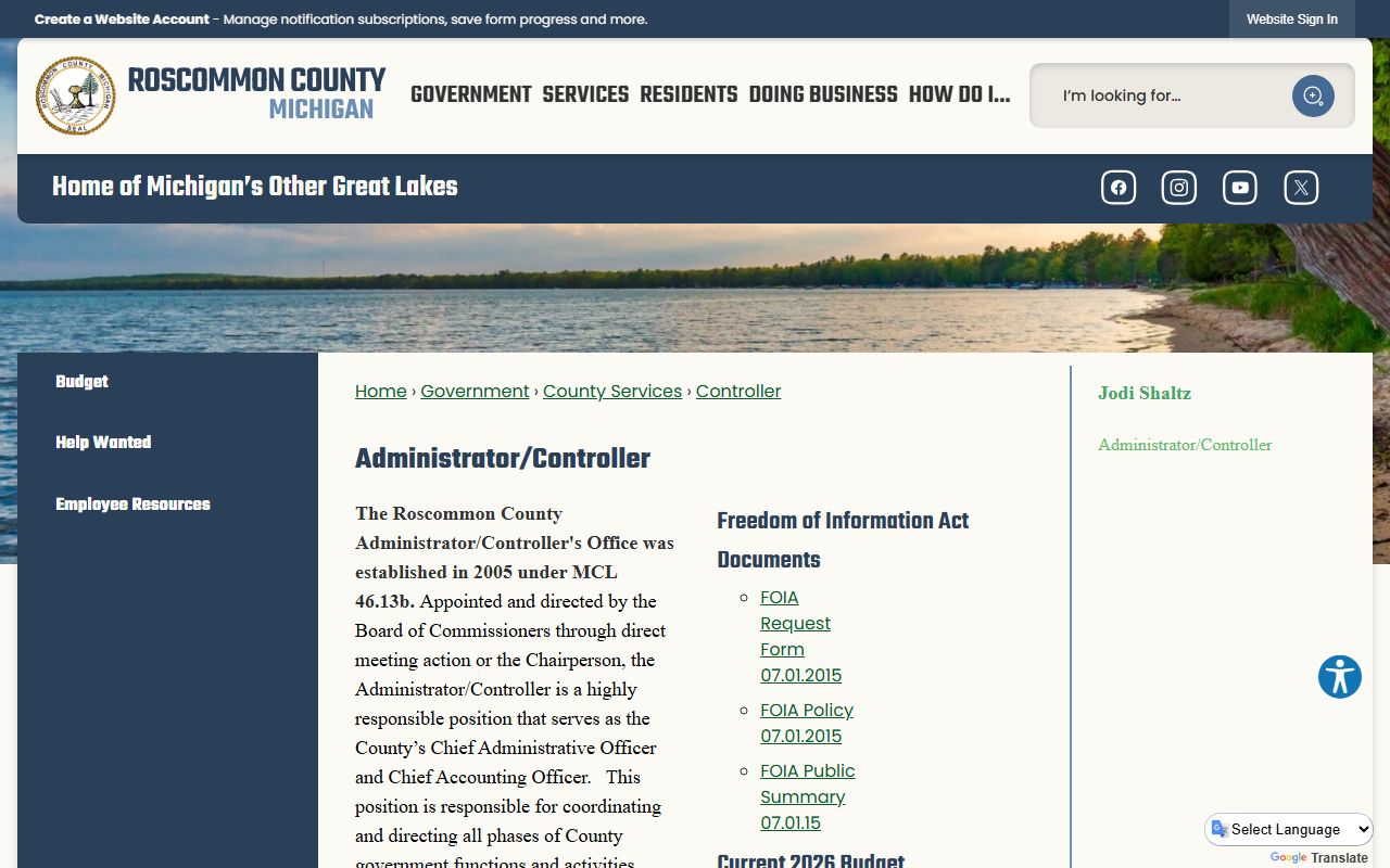 Roscommon County inmate records FOIA controller page