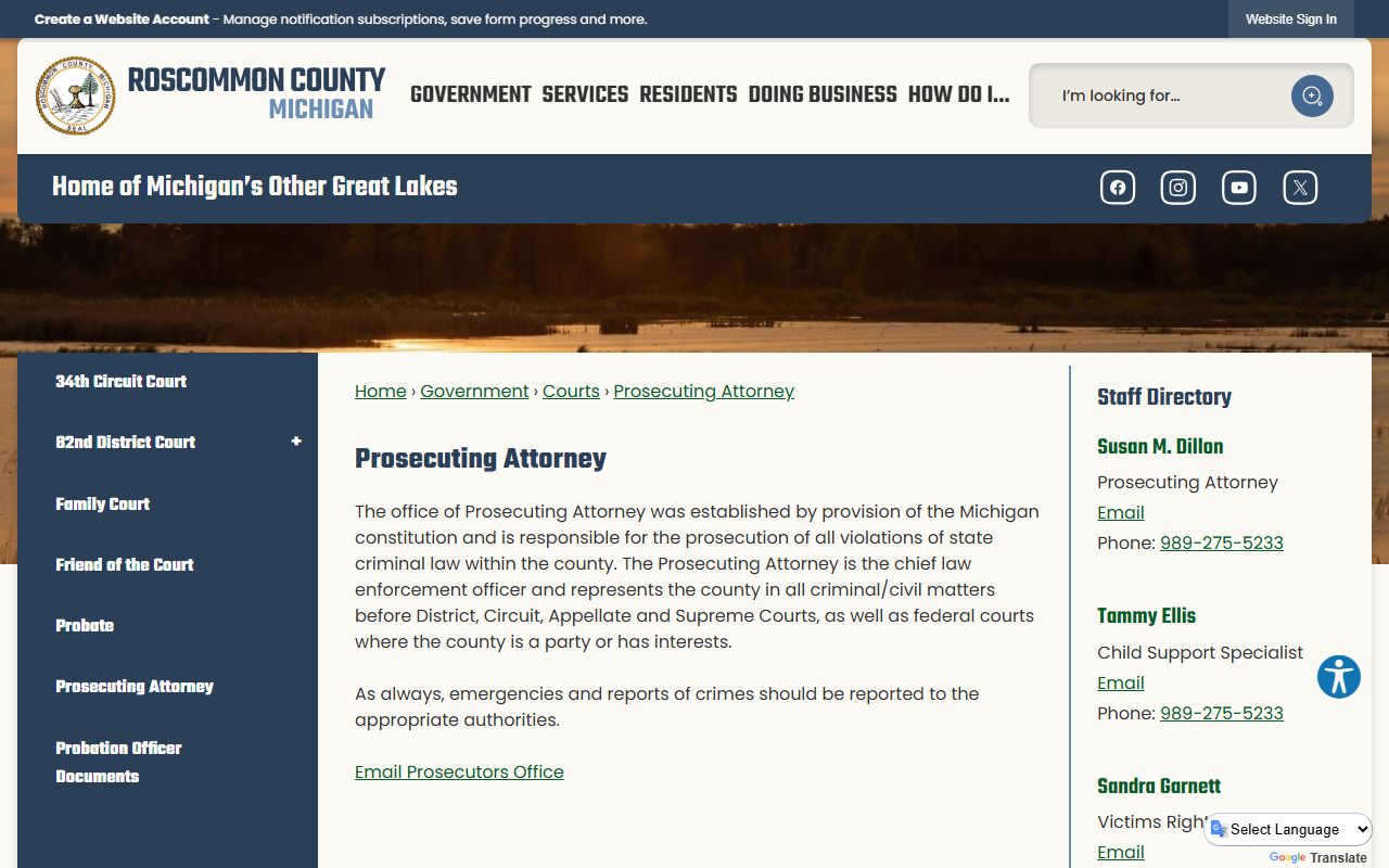 Roscommon County Prosecuting Attorney court records after arrest office page